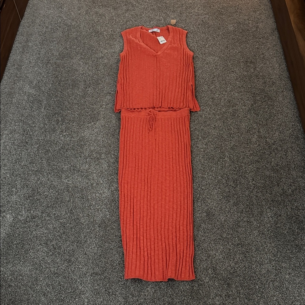 Free People Sleeveless Orange Knit Dress Matching Set